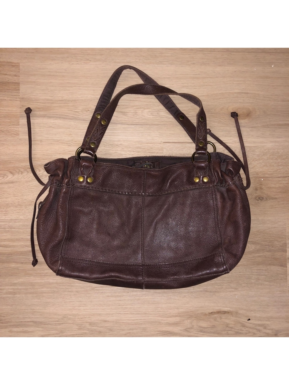 VINTAGE LUCKY BRAND LEATHER PEBBLED BROWN LARGE STUDDED HOBO SHOULDER BAG PURSE